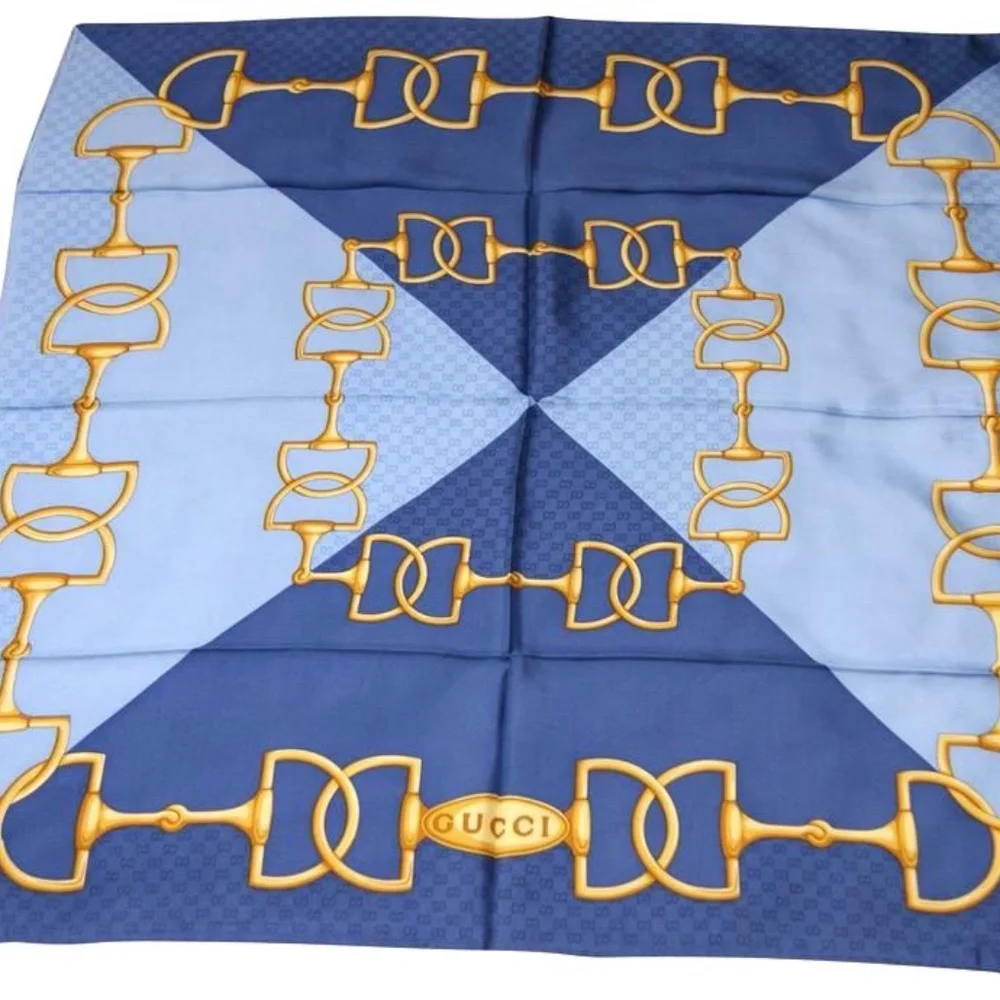 New Gucci Double Blue Silk Scarf